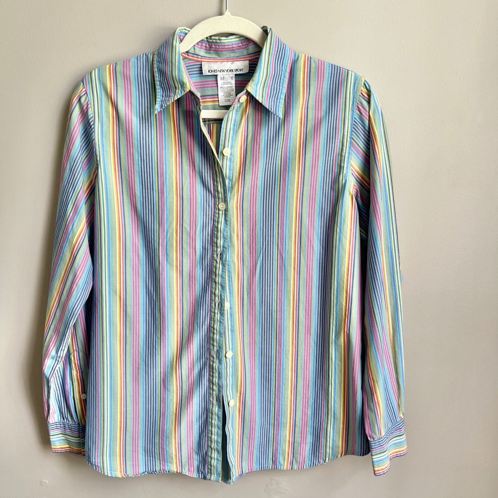 Vintage Striped Top Women's Medium Sunwashed Blue 100% Cotton Beach Preppy Shirt